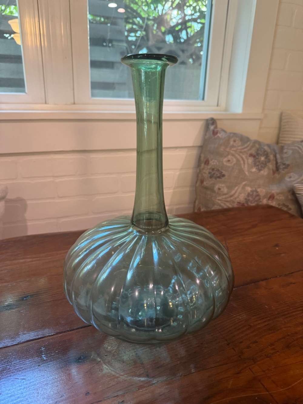 Handblown Green Glass Vase - Decorative Home Accent